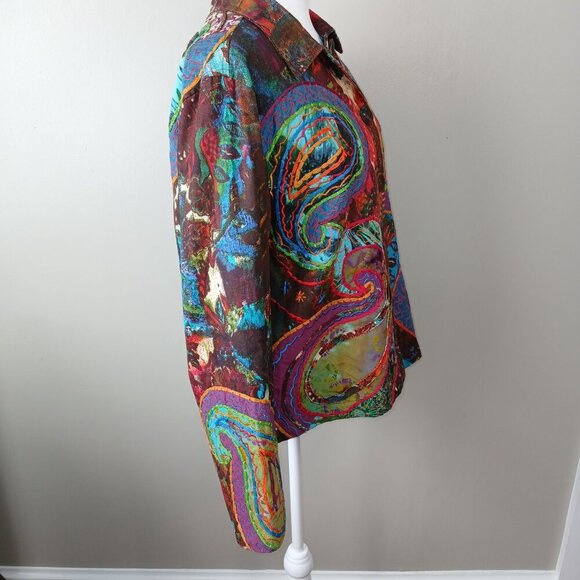 RONNIE SALLOWAY VINTAGE Y2K PATCHWORK 3D TEXTURED JACKET, BOHO,  LARGE - Picture 6 of 11
